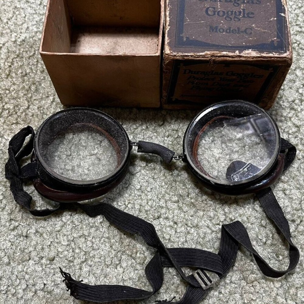 Rare! Vintage 1920’s Boxed Steampunk Goggles Duraglass Steam Punk Glass Lenses!